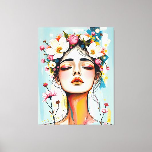Abstract Vrouw Face Art met Botanicals Wall Art Canvas Afdruk (Voorkant)