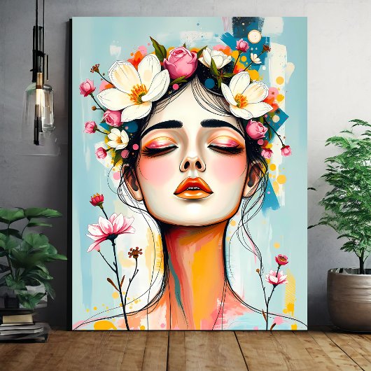 Abstract Vrouw Face Art met Botanicals Wall Art Canvas Afdruk