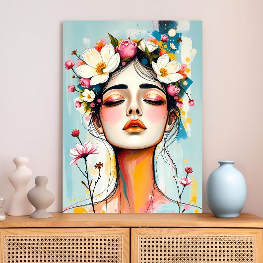 Abstract Vrouw Face Art met Botanicals Wall Art Canvas Afdruk
