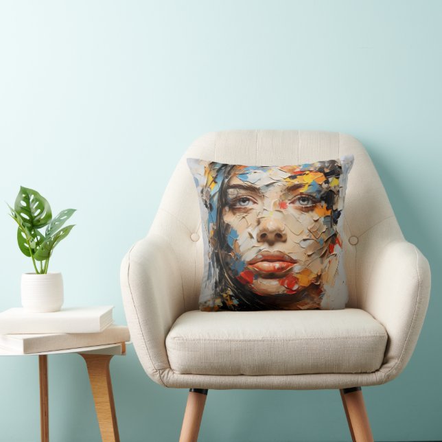 Abstract Vrouw Gezichtkleuren Kussen (Stoel)
