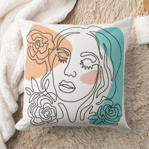 Abstract Vrouw Lijn Kunst Bloem Portret Kussen