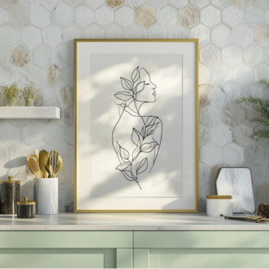 Abstract Vrouw Lijnkunst | Botanisch Minimalistisc Canvas Afdruk