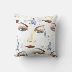 Abstract Vrouw Portret Geometrische Gezichtskunst Kussen