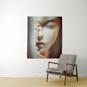 Abstract Vrouwelijk Gezicht Wandschilderij – Moder Wandkleed