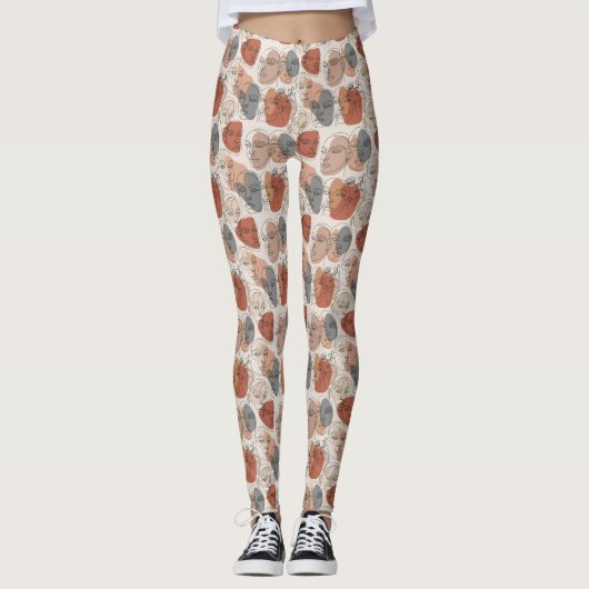 Abstract Vrouwelijk Gezichtspatroon Leggings (Voorkant)