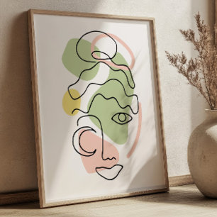 Abstract Vrouwelijk Portret Lijnkunst BOHO Chic  Poster