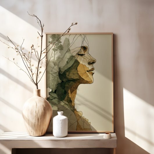 Abstract vrouwen gezicht boho neutraal vrouwelijk canvas afdruk