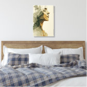 Abstract vrouwen gezicht boho neutraal vrouwelijk canvas afdruk (Insitu (Slaapkamer))