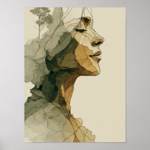 Abstract vrouwen gezicht boho neutraal vrouwelijk poster