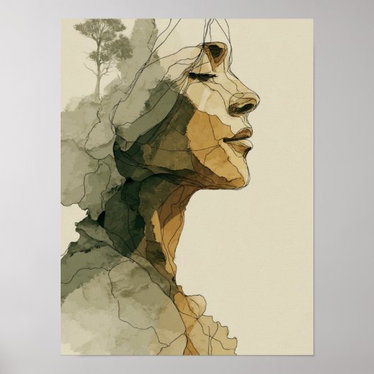 Abstract vrouwen gezicht boho neutraal vrouwelijk  poster (Voorkant)