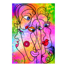 Abstract Vrouwen Gezicht Poster Cubisme Stijl Schi