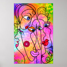 Abstract Vrouwen Gezicht Poster Cubisme Stijl Schi