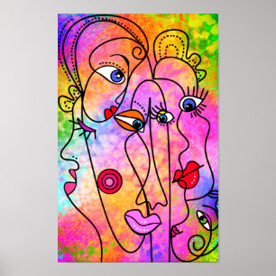 Abstract Vrouwen Gezicht Poster Cubisme Stijl Schi