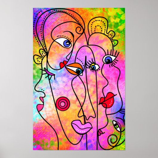Abstract Vrouwen Gezicht Poster Cubisme Stijl Schi (Voorkant)