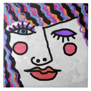 Abstract vrouwen gezicht tegeltje