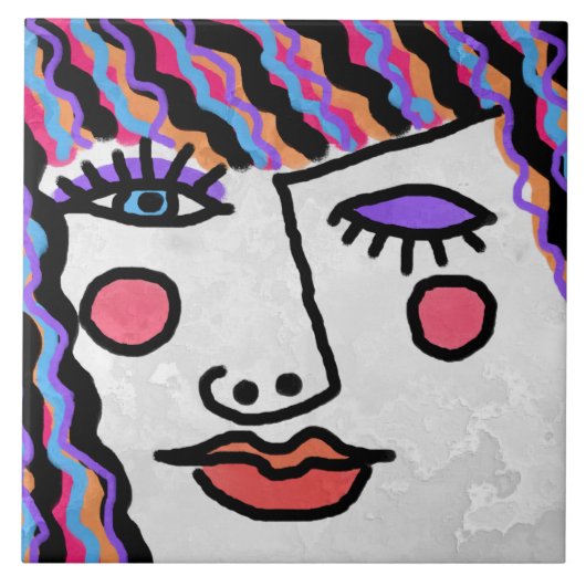 Abstract vrouwen gezicht tegeltje (Voorkant)