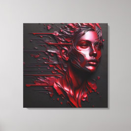 Abstract Vrouwengezicht in Geanodiseerd Rood Canvas Afdruk
