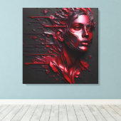 Abstract Vrouwengezicht in Geanodiseerd Rood Canvas Afdruk (Insitu (Houten vloer))