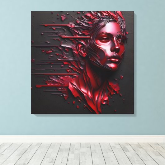 Abstract Vrouwengezicht in Geanodiseerd Rood Canvas Afdruk (Insitu (Houten vloer))
