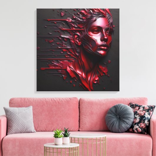 Abstract Vrouwengezicht in Geanodiseerd Rood Canvas Afdruk (Insitu (Woonkamer))