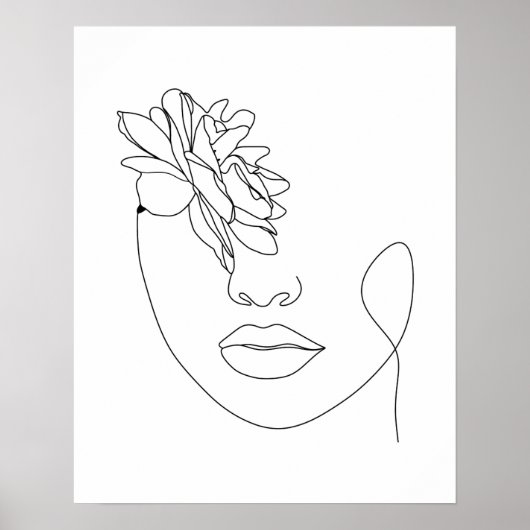 Abstract Vrouwengezicht met Roos Line Art Poster (Voorkant)