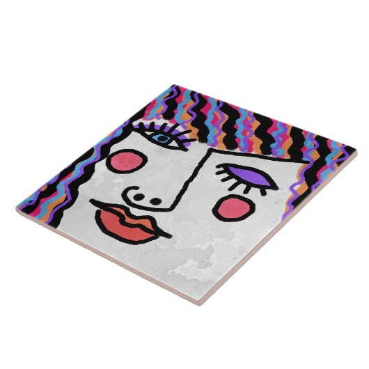 Abstract vrouwengezicht tegeltje (Zijkant)