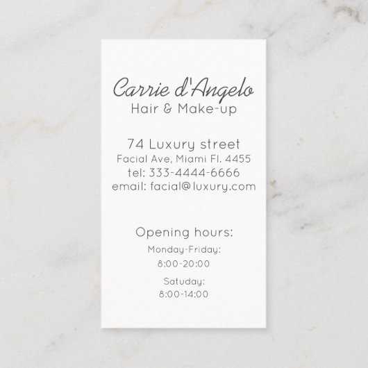 Abstract vrouwengezicht voor haar en make-up visitekaartje (Achterkant)