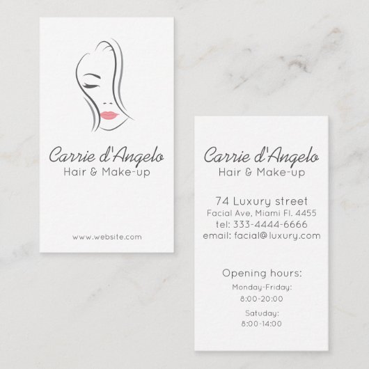 Abstract vrouwengezicht voor haar en make-up visitekaartje (Voorkant / Achterkant)