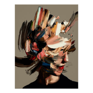 Abstract vrouwenportret kleurrijke penseelstreek u perfect poster