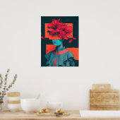 Abstract vrouwenportret met bloemen poster (Keuken)