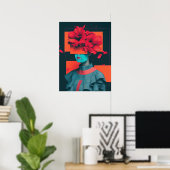 Abstract vrouwenportret met bloemen poster (Thuiskantoor)