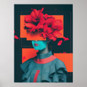 Abstract vrouwenportret met bloemen poster (Voorkant)