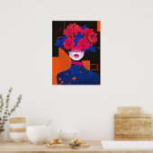 Abstract vrouwenportret met bloemen poster (Keuken)