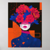Abstract vrouwenportret met bloemen poster (Voorkant)