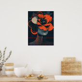 Abstract vrouwenportret met bloemen poster (Keuken)