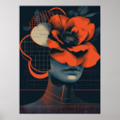 Abstract vrouwenportret met bloemen poster (Voorkant)