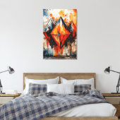 Abstract Vuur Diamant & Schaduw Geometrisch Canvas Afdruk (Insitu (Slaapkamer))