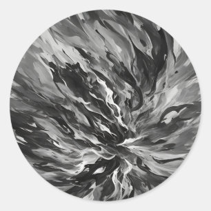 Abstract vuur en rook in zwart-wit ronde sticker