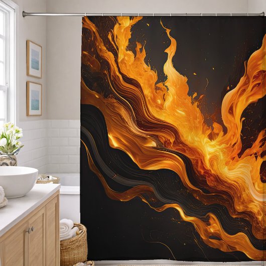 Abstract vuur op zwart douchegordijn