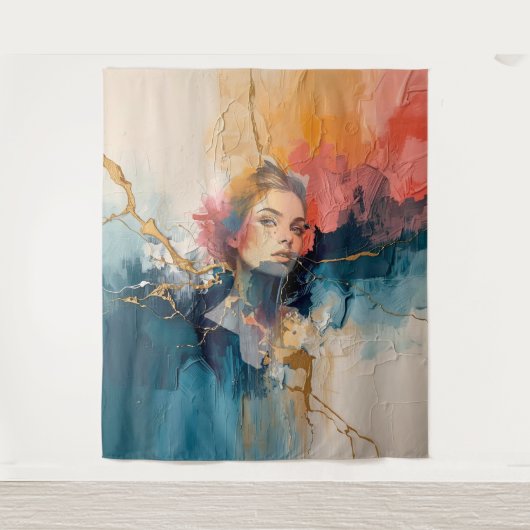 abstract wall art,modern art print,female portrait wandkleed (Voorkant)