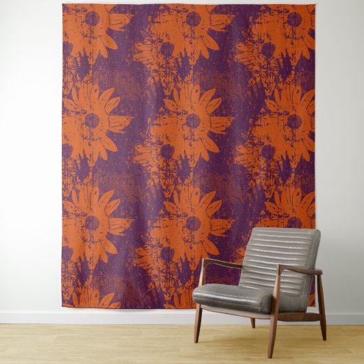 Abstract Warm Boho Halftone Grunge Floral Pattern Wandkleed (In situ)