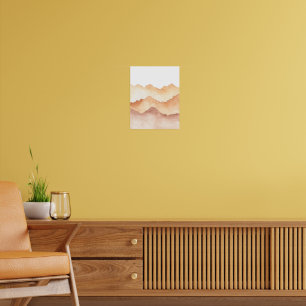 Abstract Watercolor Berglandschap in Aarde Tonen Poster