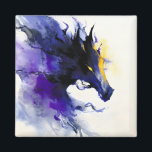 Abstract Watercolor Black Horse Portrait Magneet<br><div class="desc">Mystic abstract watercolor portrait of a powerful black horse, flowing in deep shades of purple with luminous golden accents.</div>