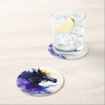 Abstract Watercolor Black Horse Portrait Ronde Kartonnen Onderzetter<br><div class="desc">Mystic abstract watercolor portrait of a powerful black horse,  flowing in deep shades of purple with luminous golden accents.</div>