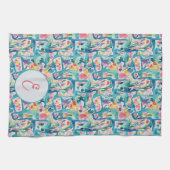 Abstract watercolor bloempatroon monogram theedoek (Horizontaal)