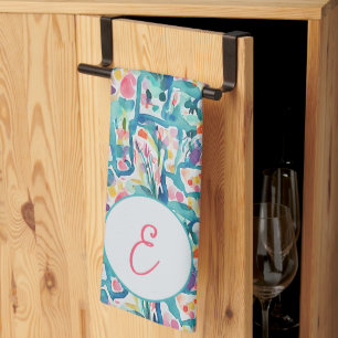 Abstract watercolor bloempatroon monogram theedoek