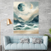 Abstract Watercolor Coastal Waves Poster Print
