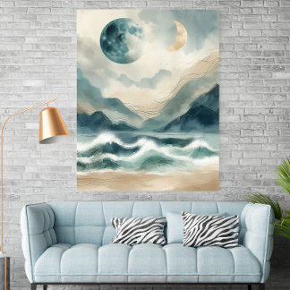 Abstract Watercolor Coastal Waves Poster Print