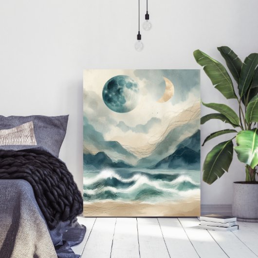 Abstract Watercolor Coastal Waves Poster Print