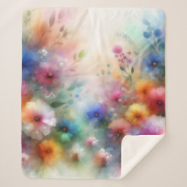 Abstract Watercolor Florals Print Sherpa Deken